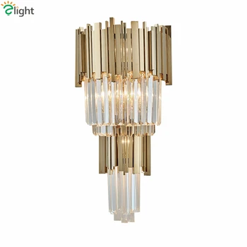 

Luxury Plate Steel Lustre E14 Luminaria Led Wall Lamp K9 Crystal Led Wall Scones for Hotel Corridor Lighting Lamparas Fixtures