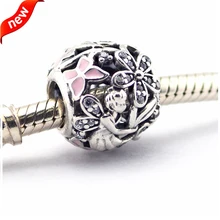 DIY Подходит для Pandora шармы браслеты стерлингового серебра 925 пробы-ювелирные изделия ослепительные маргаритки Фея бусины с светло-розовой эмалью