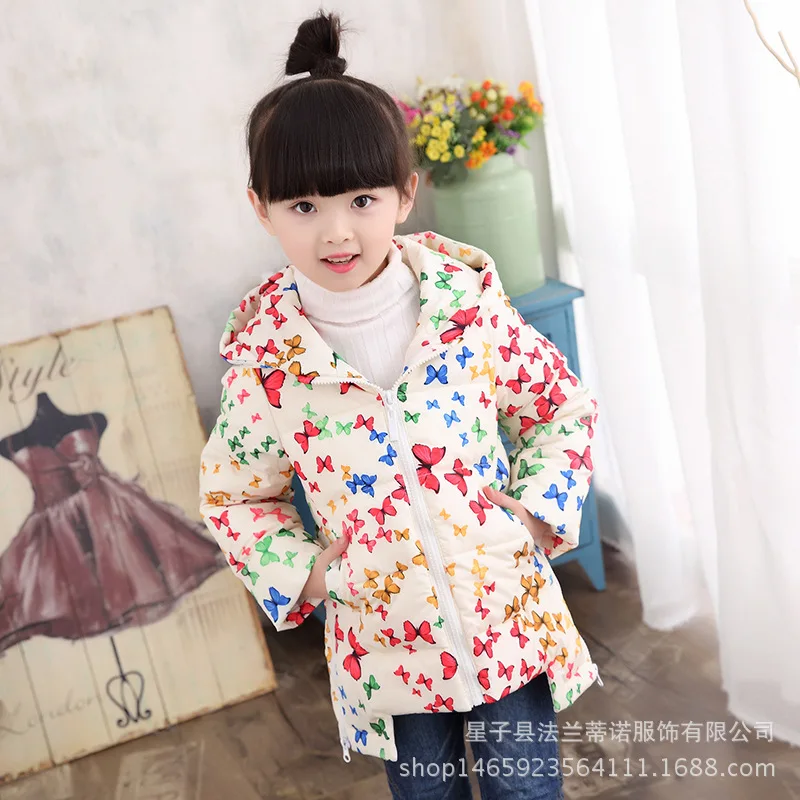 

Free shipping New style of 2016 autumn winters children down jacket girls printed cotton coat 110-150