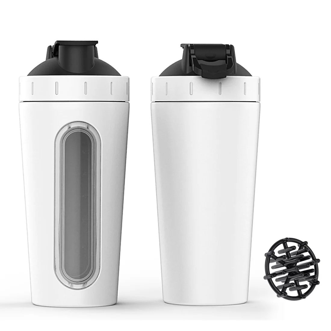 

Stainless Steel Sport Water Bottle Protein Milkshake Shaker Cup Visible Window
