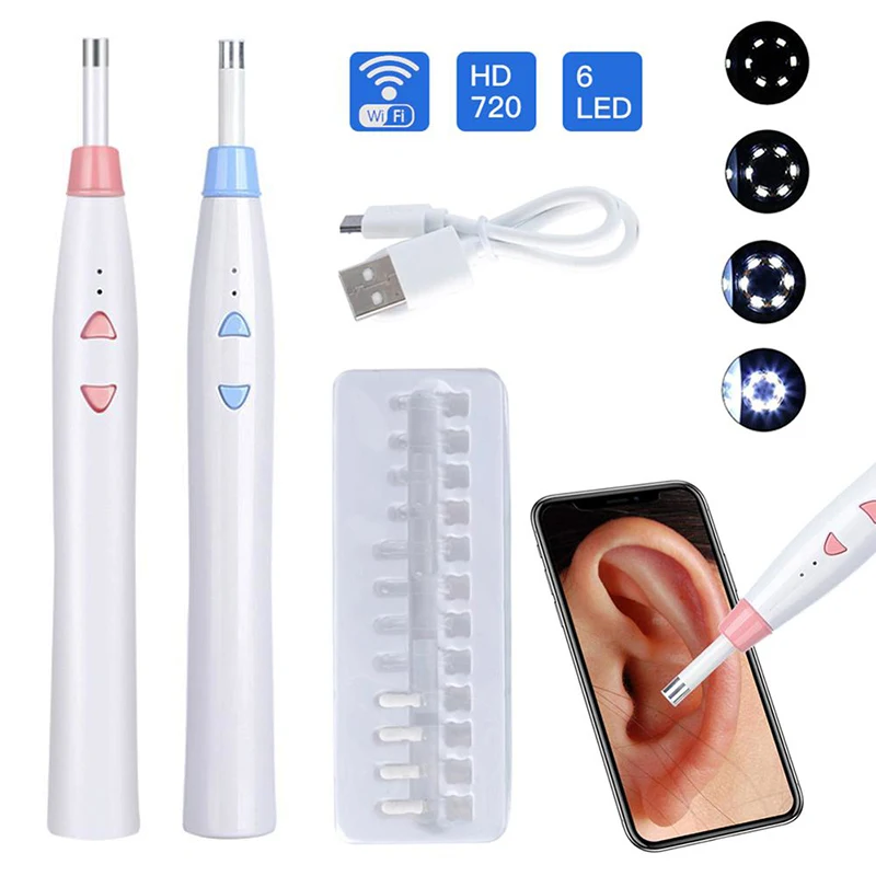 

5.5mm HD 1.0MP Wireless Ear Cleaning Endoscope Digital Ear Otoscope Inspection Camera 6 LED Light Earpick With 500mah Battery
