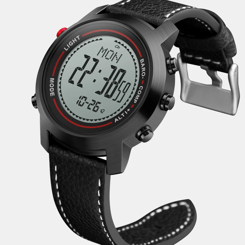 

Men's Fashion Leather Band Multi-Function 5ATM Stainless Steel Dial Mountaineer Sports Watch Altimeter Barometer Thermometer