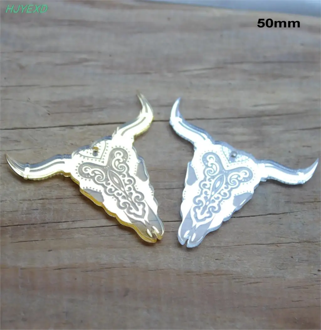 

38mm/50mm Acrylic Bull Skull Earrings Halloween Ornaments Gold & Silver Mirror Laser Cutout -AC1422KO