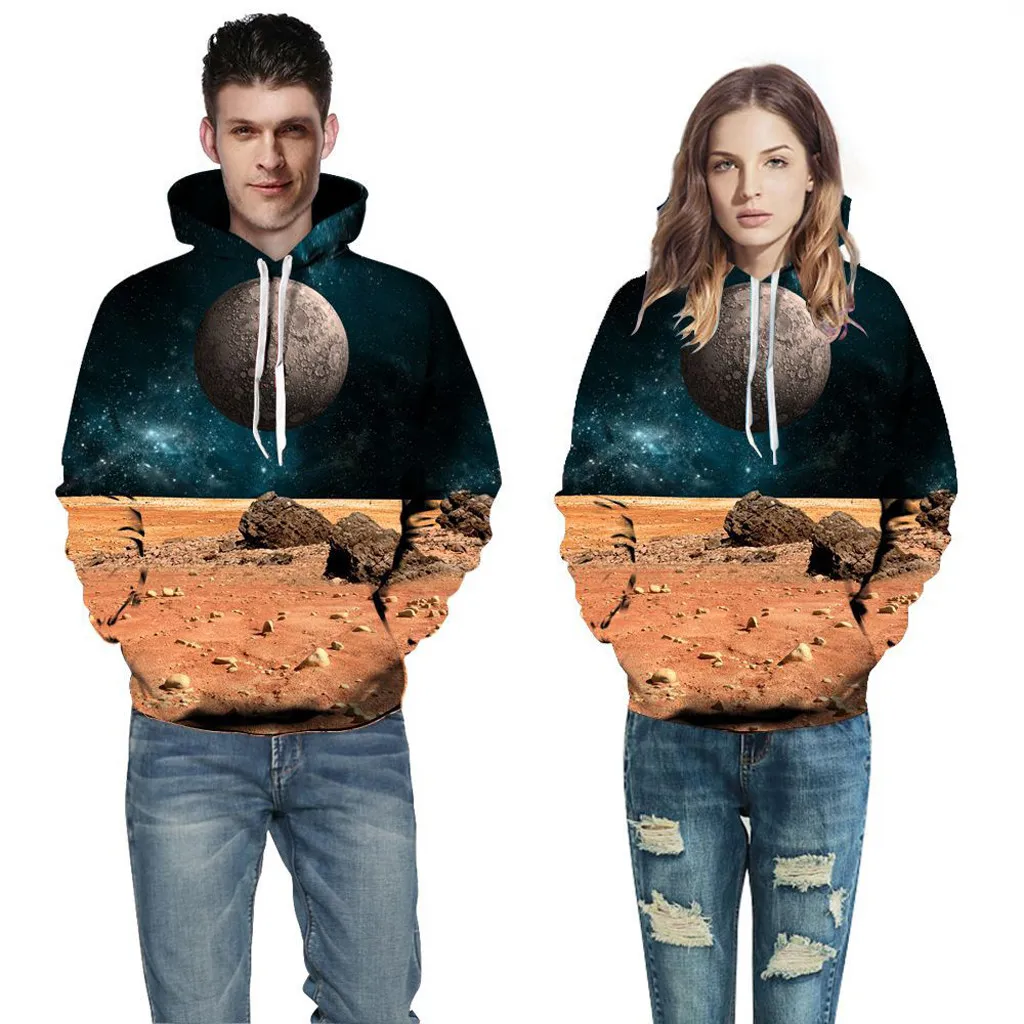 

CHAMSGEND Men's Fashion 3D Space Print Long Sleeve Hoodie Sweater Loose Casual Sweatshirt Sports Training Top For Couple