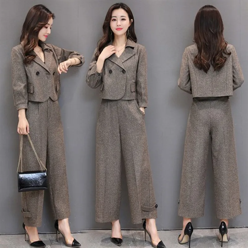 12 (1)      88       Women's suit women's short double-breasted suit two-piece suit (coat + pants) spring and autumn new fashion slim dress