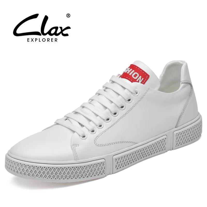 

CLAX Man Shoes Leather 2019 Spring Autumn Men's Casual Shoes White Walking Footwear Male Sneakers Big Size