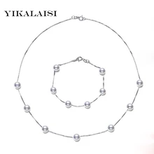 YIKALAISI 925 ювелирные изделия из стерлингового серебра натуральный пресноводный жемчуг набор украшений для женщин браслет и ожерелье набор подарок