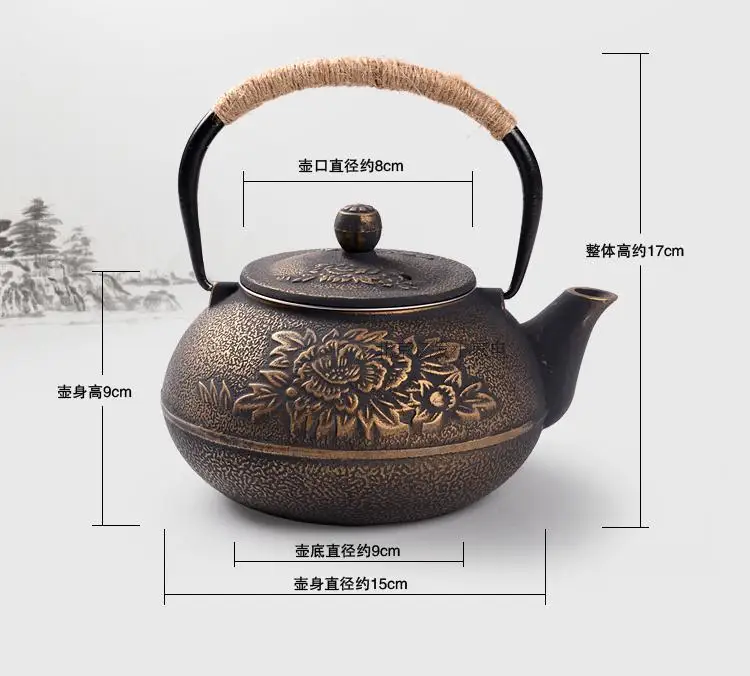 Горячая Распродажа чугунный горшок без покрытия Железный чайник Южная Япония, Японский пион Большой Железный чайник горшок 800 мл
