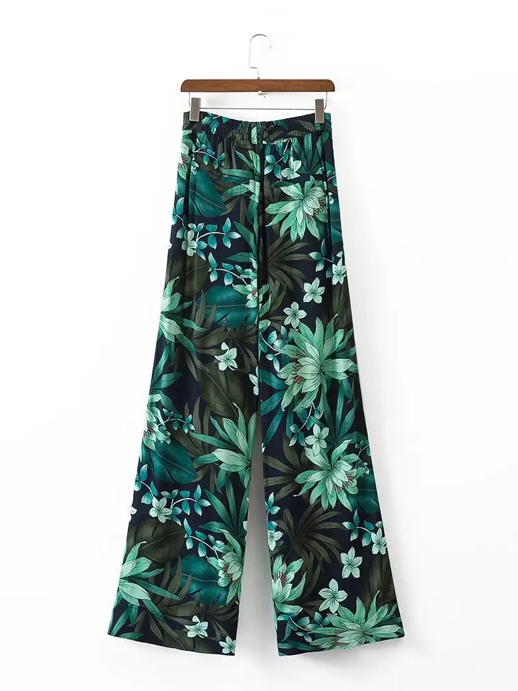 2017 New Hawaiian Tropical Floral Print Palazzo Trousers Rubberized