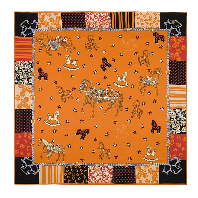 

130*130cm twill silk scarf Cute Trojan new style women square scarves new style tassel lady spring fashion female scarf party