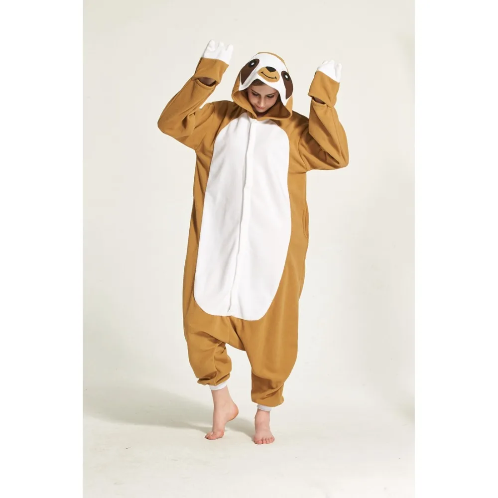

Adult Kigurumi Onesie Anime Women Costume Sloth Halloween Cosplay Cartoon Animal Sleepwear Winter Warm Hooded Pajama