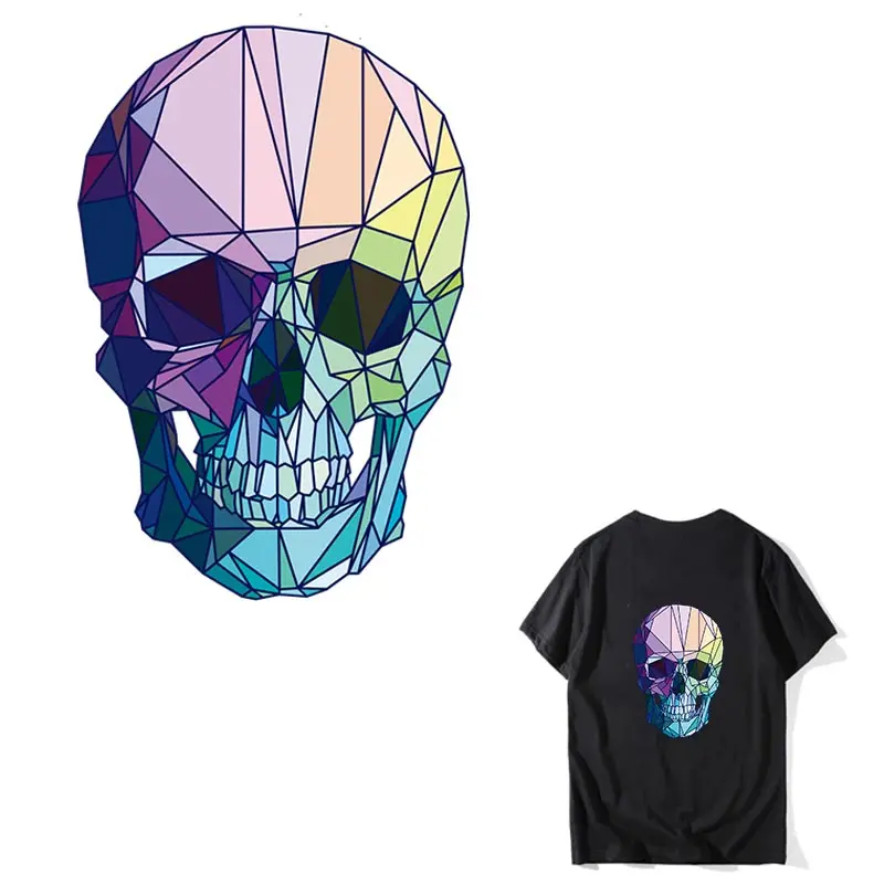 

COSBILL Blue Color Skull Patch For Clothes Applique New Design Iron On Transfer Washable T-shirt Decoration Parches Rapa Y-028
