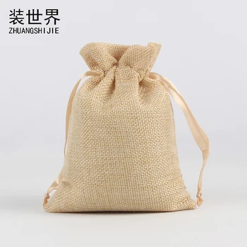 

10Pcs/Lot 5 Colors 10x15cm Linen Drawstring Pouch Bag Logo Printed Jute Pouch