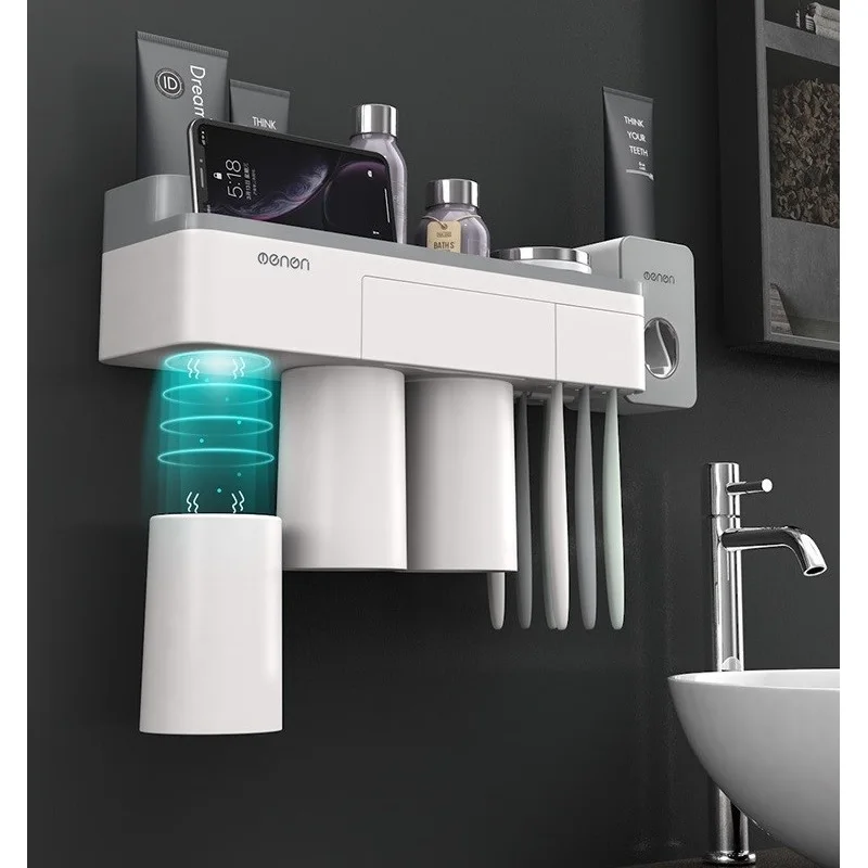 Preise Magnetische Zahnbürste Halter mit Zahnpasta Squeezer mit Tassen für 2 3 Personen in Bad Lagerung Rack Nagel Kostenloser Montieren