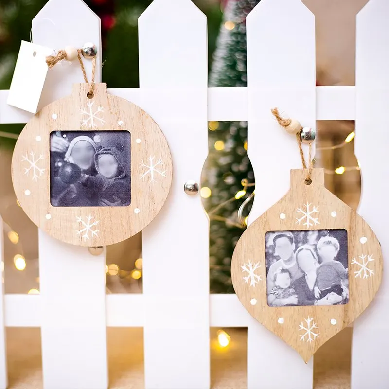 

1Pc Ball Shape Wood Photo Frame DIY Christmas Photo Frame Pendant Modern Simple Style Party Home Decor 2 Styles