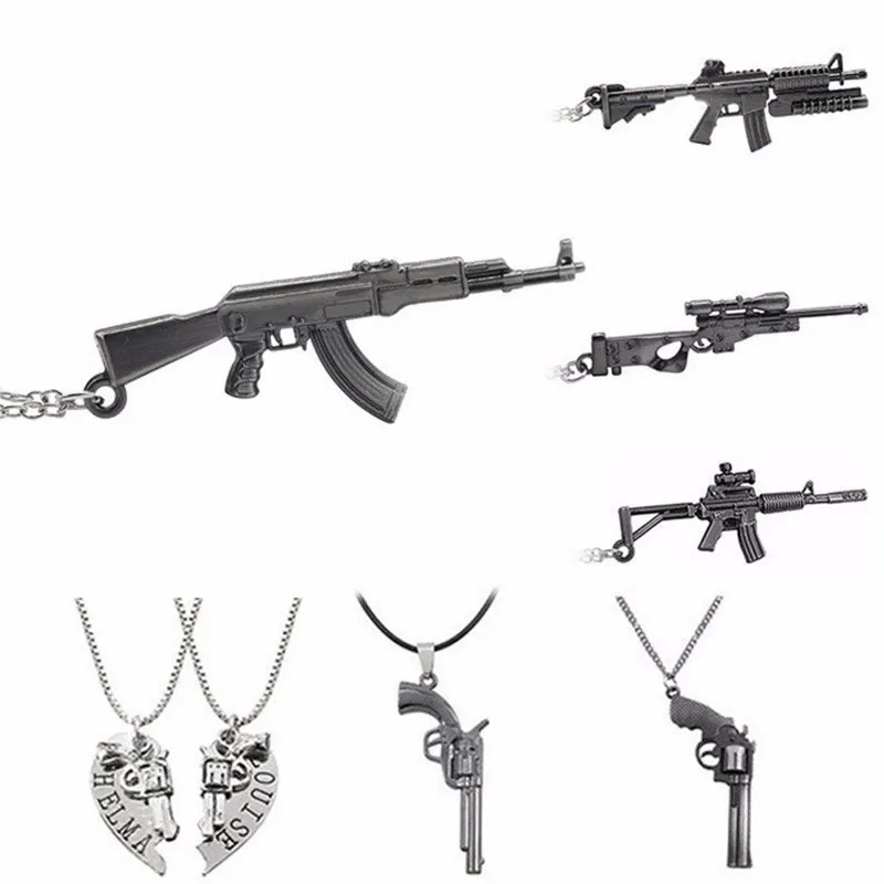 Fashion AK-47 Gun Model Pendant Necklaces Steampunk Acrylic Jewelry Arms AK 47 Alloy Statement Necklace For Men