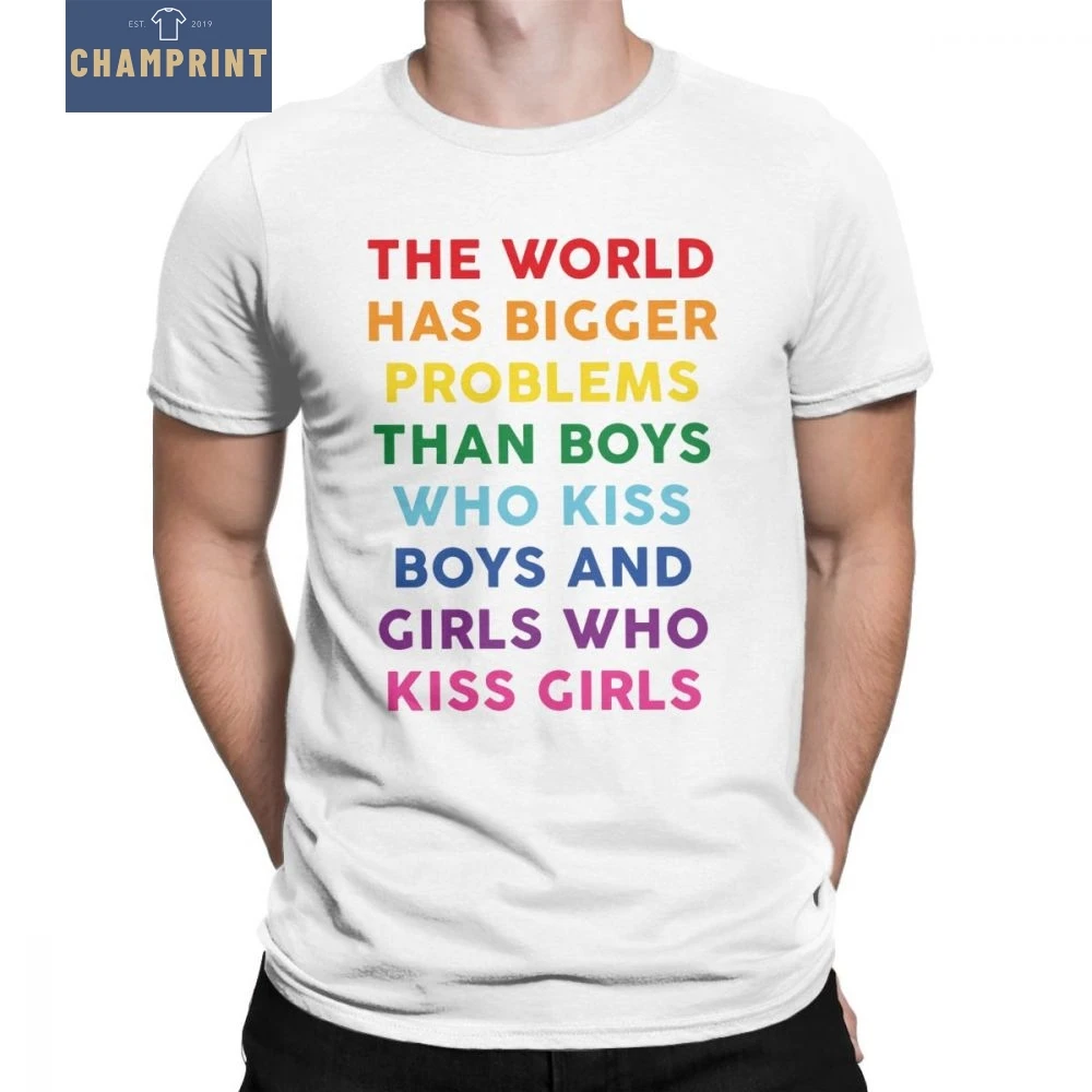 Большие проблемы футболка для мужчин гордость гей лесби бисексуалов с изображением ЛГБТ-радуги LGBTQ футболка с круглым вырезом 100% хлопковые
