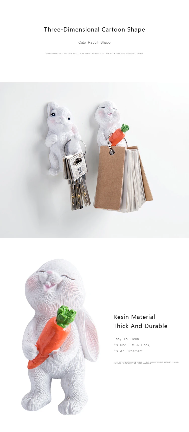 XZJJA мультфильм кролик самоклеющиеся настенные Крючки 3D смолы настенные декоративные крючки кухня ванна стена плитка Ключи Вешалка