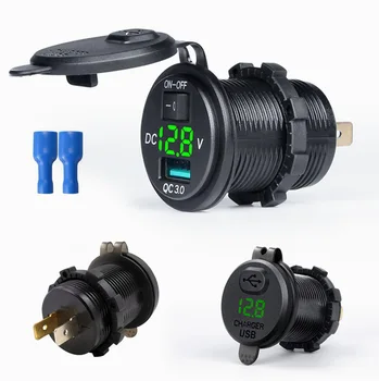 DIY 急速充電 qc 3.0 防水 USB 車の充電器 LED 電圧計スイッチ 12-24 ボルト 18 ワットのための車マリンボート Rv トラックキャンパー携帯電話