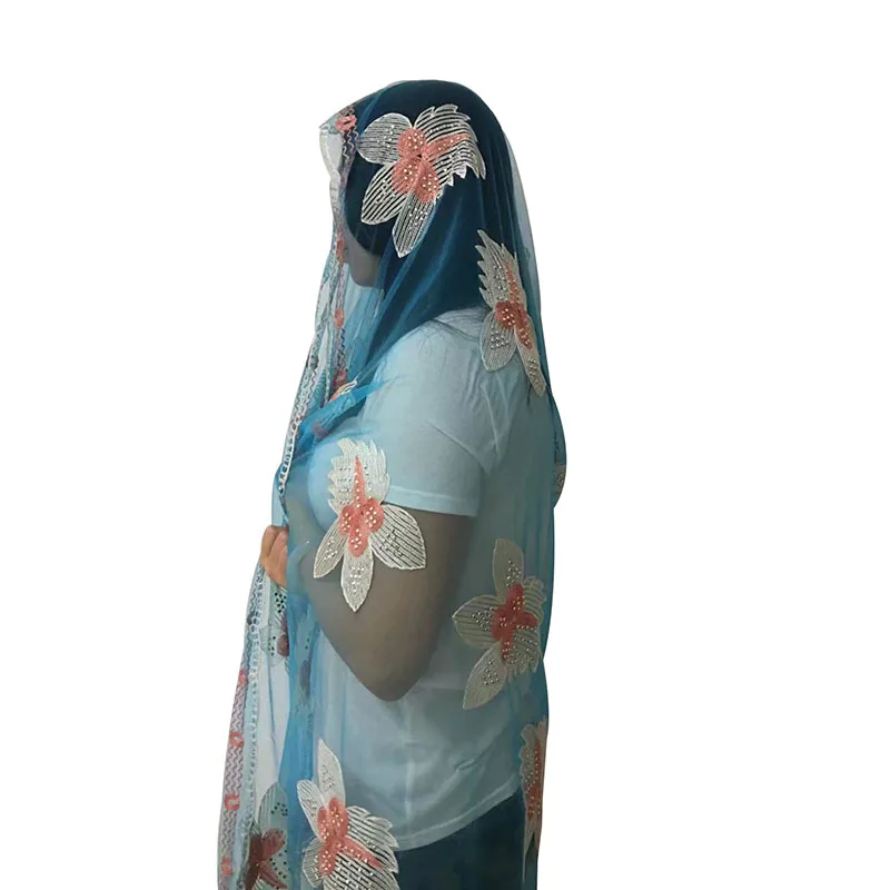 Шарф из тюли, африканские женские большие тюлевые шарфы мусульманские emrboidery мусульманский шарф больших размеров для Шали Обертывания BM346