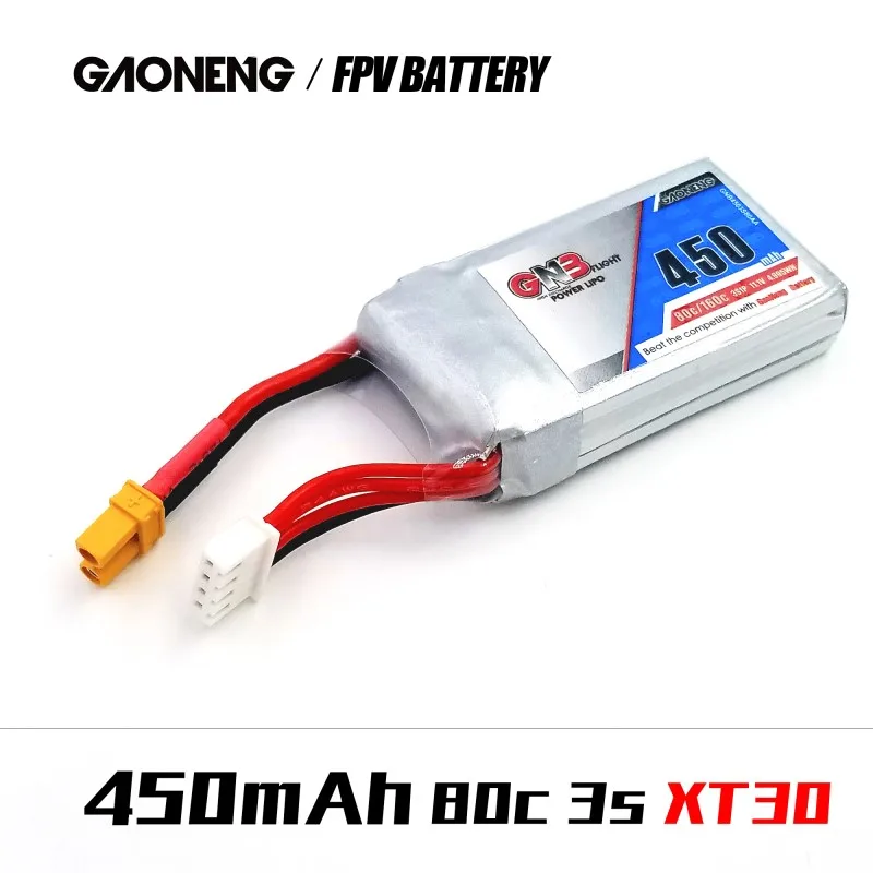 2 шт Gaoneng GNB 450mAh 11,1 V 80C/160C 3S Lipo батарея JST XT30 разъем для lizzard95 torent 110 FPV гоночный Дрон RC Квадрокоптер