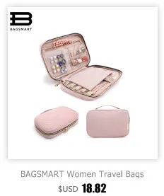 BAGSMART, женская сумка для ювелирных изделий, дорожный органайзер для бижутерии чехол, портативные женские сумки для макияжа, косметический Чехол, клатч для ювелирных изделий