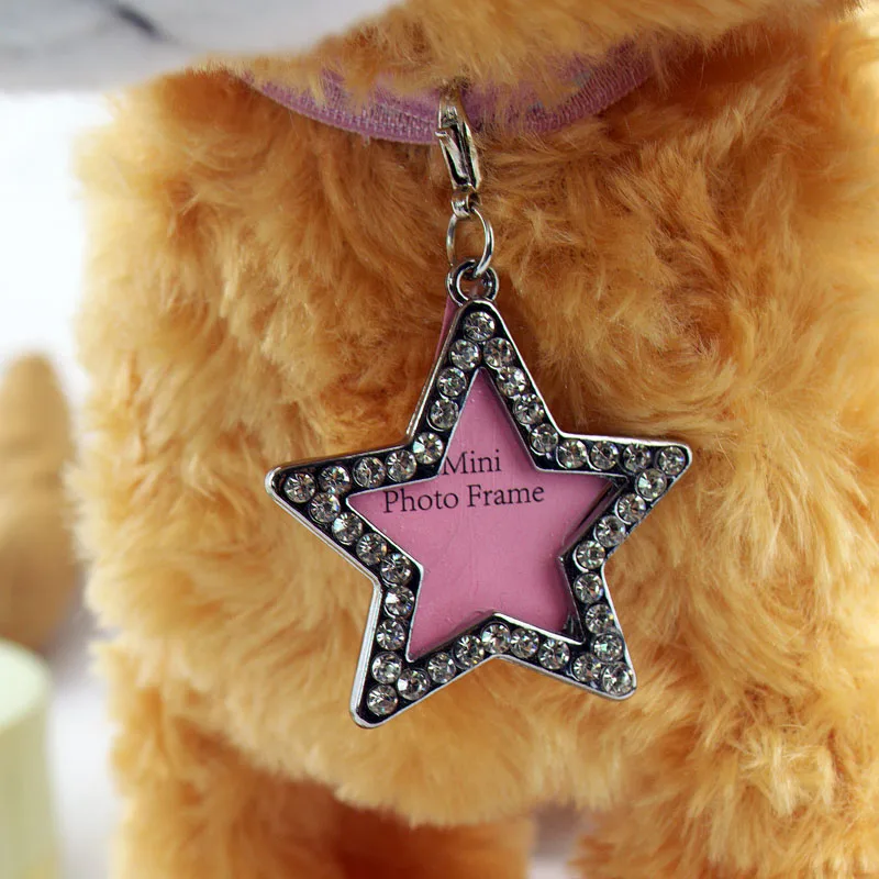 DIY Dog Neck Charms Fashion Rhinestone Identity Card Pendant for Dog Mini Photo Frame Key Pendant