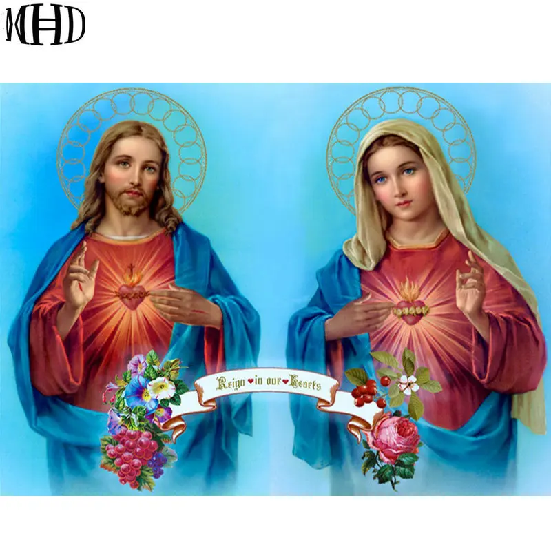 

MHD 5d diy Diamond Embroidery Religious Diamonds Paintings Jesus & Mary Full Diamond Cross Stitch Rhinestone Mosaic Sticker Kit