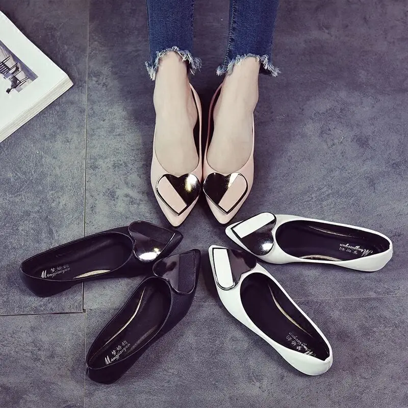 

Small single shoes white simple work shoes pointed flat shallow mouth flat shoes