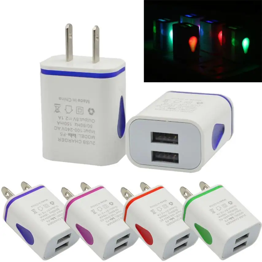 

Fetile Color Change LED USB 2 Port Wall Travel AC Charger Adapter for S7 US Plug BU Unique for Charging Cell Phones & MP3 Home