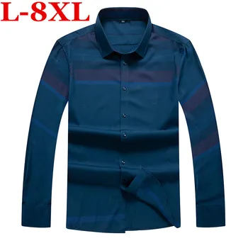 

plus size 8XL 7XL 6XL 2018 Mens Business Casual Long Sleeved Shirt Men Shirt Classic Striped Male Social Dress Shirts Outwear