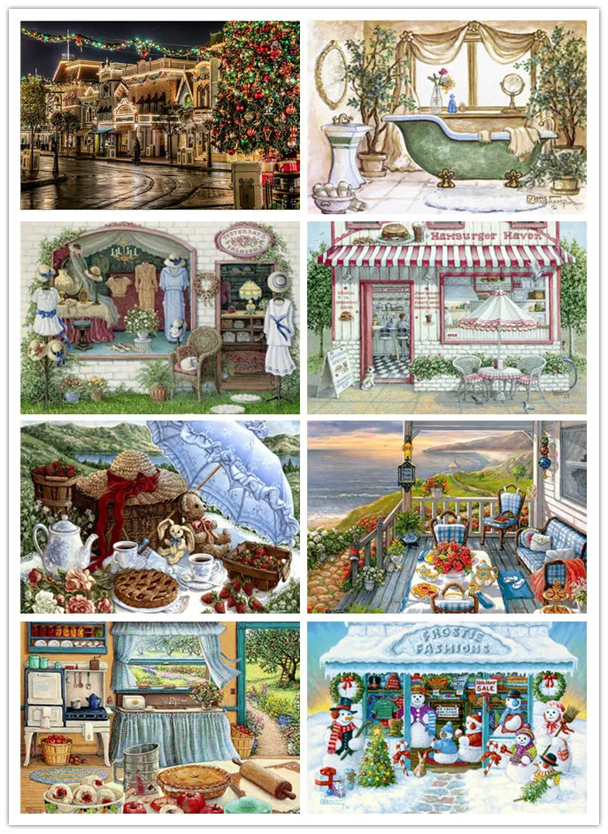 

Flower Full Square Diamond Embroidery Landscape Garden 5D Diy Diamond Painting House Diamond Mosaic Home Decor Gift Christmas