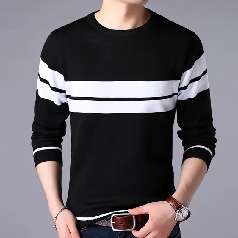 Мужской свитер Повседневный толстый теплый вязаный полосатый свитер для мужчин облегающий флисовый пуловер с длинным рукавом размера плюс 4XL - Цвет: 509 Black