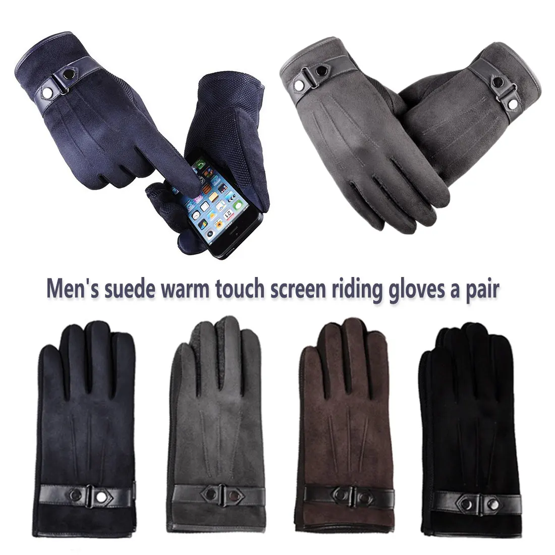 

New Men's Suede Warm Touch Screen Riding Gloves A Pair Winter Gloves Touching Screen Cashmere Gloves Mittens Windproof Cold