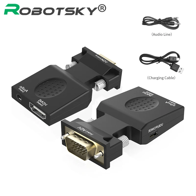 

HD 1080P VGA to HDMI Converter Adapter Video Output Audio Cable Micro USB Power Cable for HDTV Monitor Projector Notebook