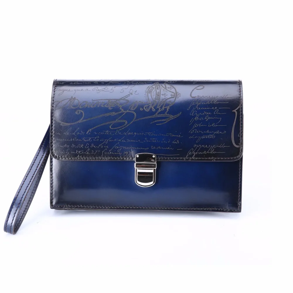 orange and blue clutch bag