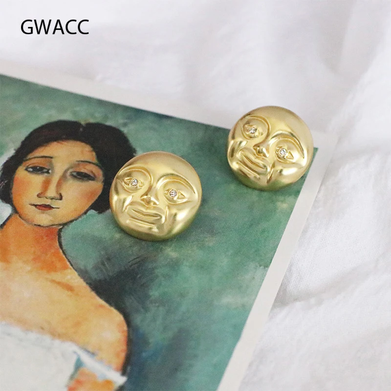

GWACC Funny Face Stud Earrings For Women Simple Exaggerated Mask Round Matte Metal Vintage Punk Stud Earrings Fashion Jewelry