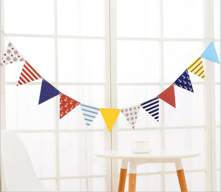 1 zestaw Party Trznadel Pennant Flagi Banner Papieru Dziewczyna Chłopak Urodziny Granatowy Czerwony Kotwice Morskie Dziecko Przedszkole Decor Garland