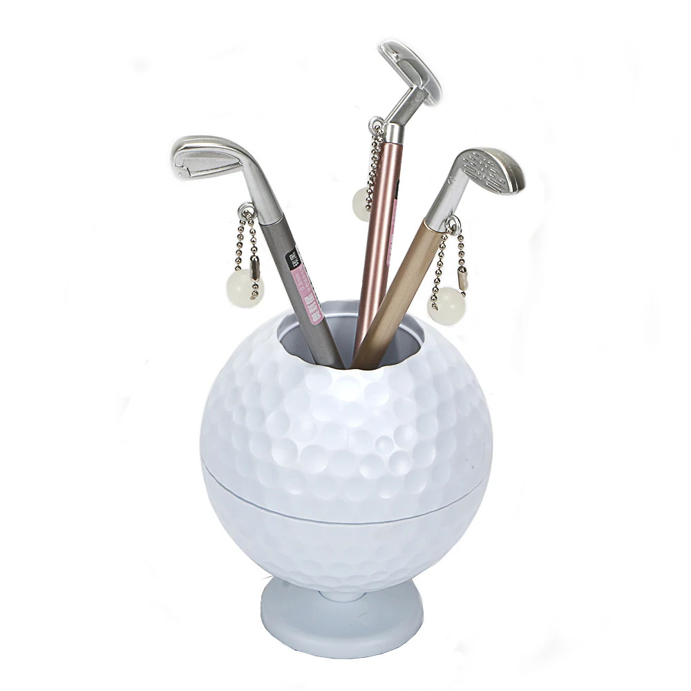 Golf Gift Mini Golf ball Pen Holder Creative Pen Container with Three Golf Club Shape Ballpoints free shipping Golf Gift Mini Golf ball Pen Holder Creative Pen Container with Three Golf Club Shape Ballpoints free shipping