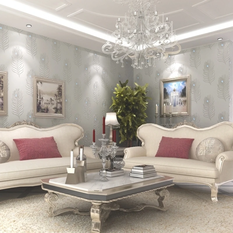 beibehang embroidery wallpaper Continental 3D drilling non - woven peacock blue feather bedroom living room TV background wal beibehang embroidery wallpaper Continental 3D drilling non - woven peacock blue feather bedroom living room TV background wal