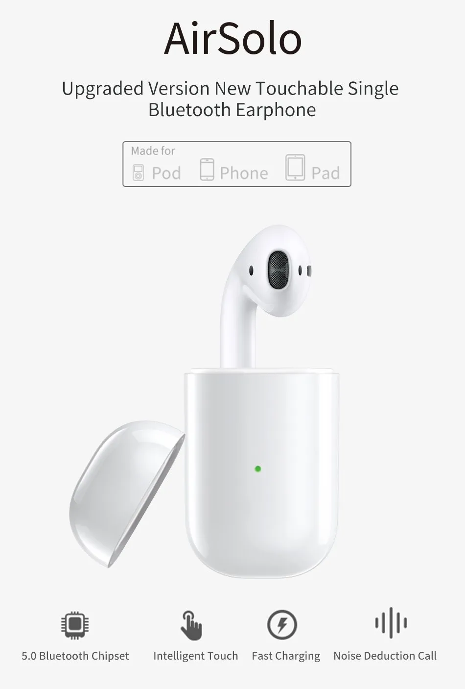 

WiWU Wireless Earphone for iOS/Android i 10 TWS Waterproof Stereo Earbud with Charging Case Bluetooth Earphone Single Earphones
