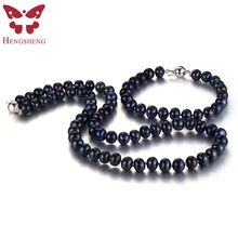 HENGSHENG настоящий натуральный белый/черный набор пресноводных жемчужин для женщин, жемчужный браслет и ожерелье, Свадебный комплект, 925 серебряная пряжка