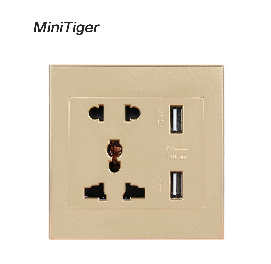 Minitiger универсальный стандарт 2.1A USB настенная розетка домашнее настенное зарядное устройство 2 порта USB зарядное устройство для телефона белый/черный/золотой