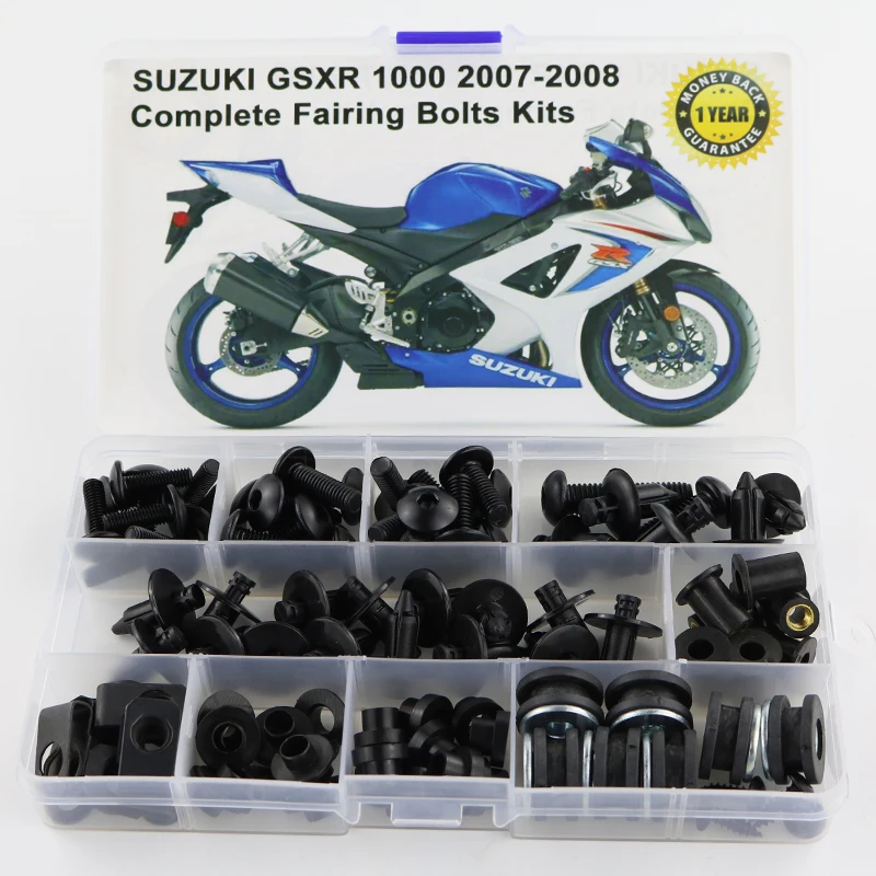 Для Suzuki GSXR 1000 GSX-R1000 2007 2008 Аксессуары для мотоциклов завершена тела Полный Обтекатель болты комплекты скоб винты Сталь 1 компл - Цвет: Black