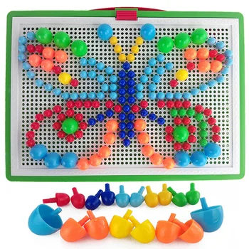 

Kids Mosaic Composite Picture Puzzle Board Toy Children DIY Mushroom Nail Colorful Buttons Assembling Educational Toys