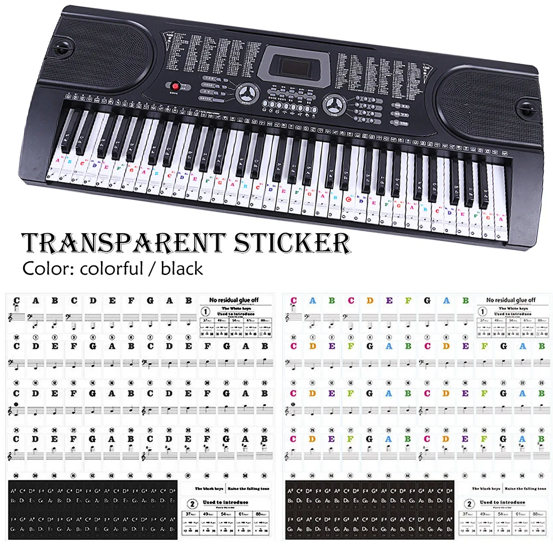 Профессиональная прозрачная, в форме рояля наклейка на клавиатуру 88/61/54/49 клавиша электронная клавиатура клавиша пианино Stave Note наклейка для белых клавиш
