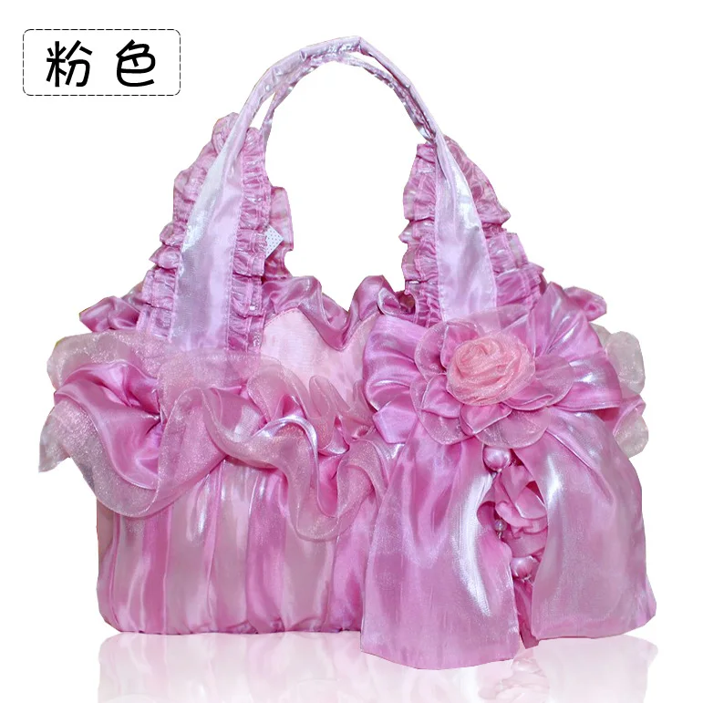 Новая ручная работа для женщин среднего возраста сумка женская шелковая кружевная принцесса свадебный цветок Дамская сумочка вечерняя сумка Свадебная сумка - Цвет: Розовый