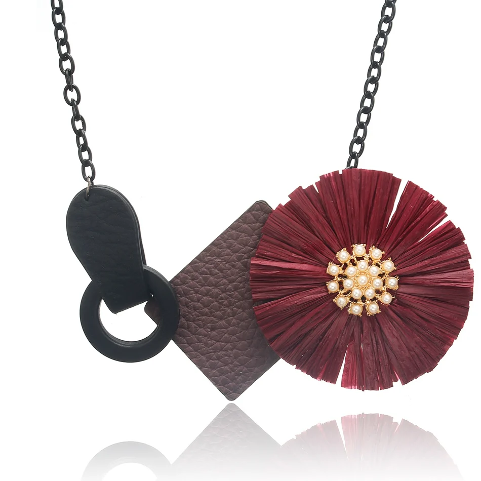 Женское Ожерелье с цветком от солнца для женщин, ручная кисточка из рафии, ожерелье s& Кулоны, массивный Макси-воротник, новое ювелирное изделие, подарки SP517