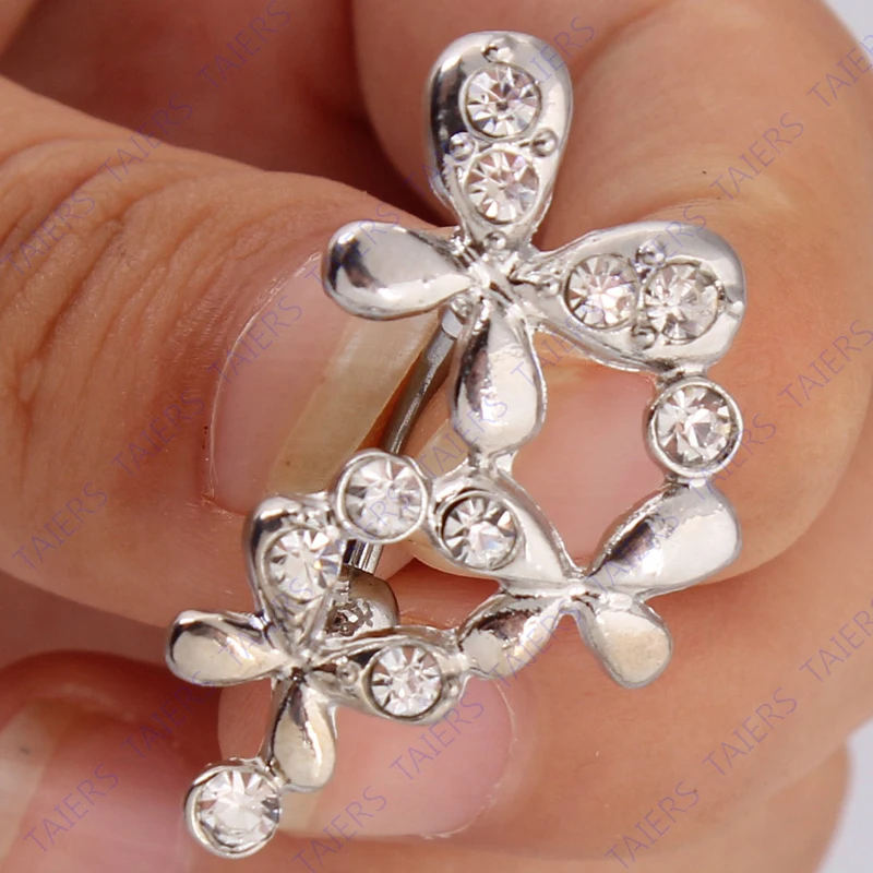 

Belly button ring upside down Butterfly navel ring body piercing fashion navel bar jewelry Retail14G 316L surgical steel TAIERS