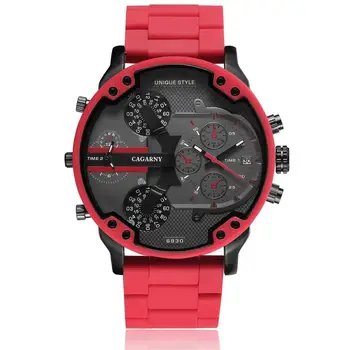 

Cagarny Quartz Watch For Men Luxury Cool Big Case Red Silicone Steel Band Sports Wristwatch Man Clock Military Relogio Masculino